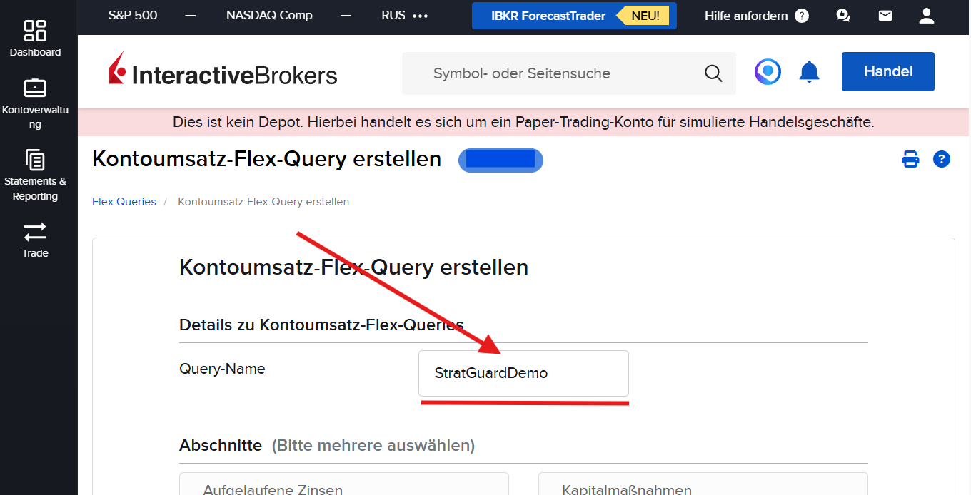 Flex-Query Namensfeld